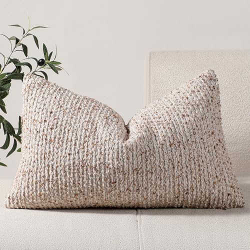 12x20 Beige Lumbar Pillow Cover Textured Boucle Striped Chic Morden Boho Accent Farmhouse Rectangular Decorative Couch Pillow Case for Home Decor Bed Sofa Living Room - color: Beige, size: 20" x 12" (Pack of 1)