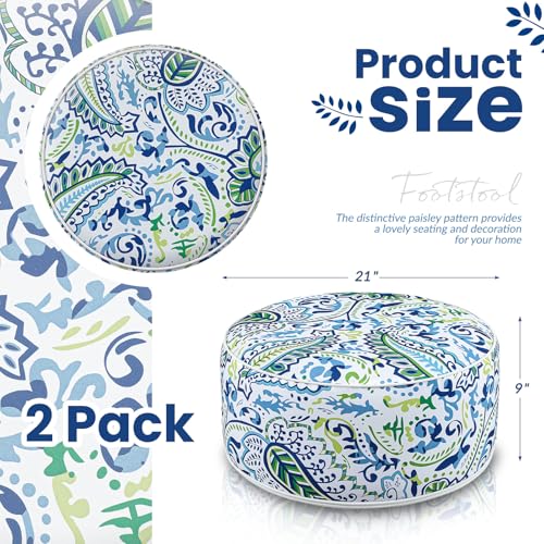 Cinnvoice 2 Pcs Inflatable Indoor Outdoor Ottoman Pouf with Handle D21 x H9 Inch Waterproof Round Pouf Ottoman Portable Footstool for Patio Garden Camping or Home Pool(Paisley) - style: Paisley