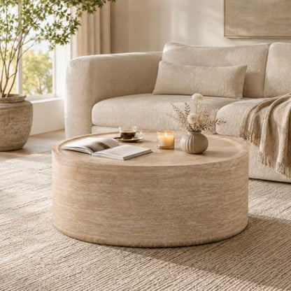 31.5" Round Faux Marble Coffee Table for Living Room, Modern Drum Coffee Table, Faux Stone Mars Pattern Center Table, Minimalist Round Coffee Table No Assembly(Mars Pattern) - color: 31.5'' Mars Pattern