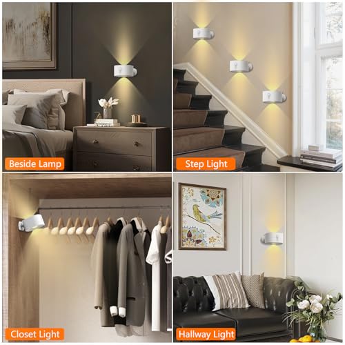 Deyagoo Motion Sensor Wall Light,Rechargeable Battery Operated Sconce-White | 360°Rotate, Rechargeable, Dimmable, Touch Control - color: White-C