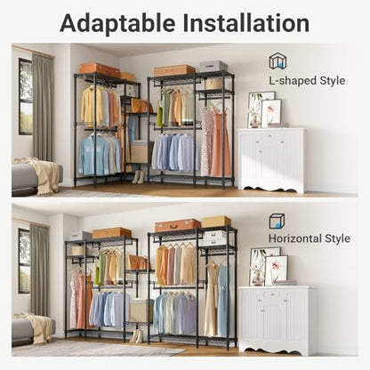 VIPEK V2 Heavy Duty Clothes Rack, Portable Metal Closet System, Black | Freestanding Wardrobe with 4 Tiers Adjustable Wire Shelving & 3 Hanging Rods Clothing Rack, Closet Organizer, Max Load 700LBS - color: Black, style: V2