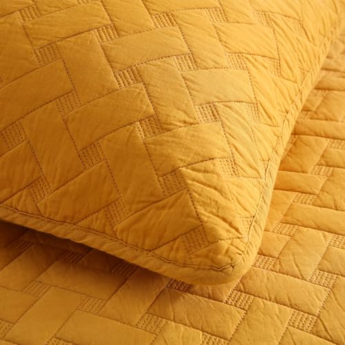 Wistown Cotton Queen Bedspread Quilt Bedding Set, Yellow | 3 Pieces Reversible Lightweight Soft Coverlets Comforters, All Seasons, Weave Stitching Pattern - color: Yellow Weave Pattern, size: Queen (90 by 98inch)
