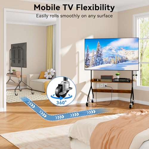 Rolling TV Stand with Power Outlet for 32-75 Inch TV - V1 | Mobile TV Cart, Load Bearing 110Lbs TV, Easel Portable TV Stand on Wheels with Shelf for Bedroom, Corner, Living Room