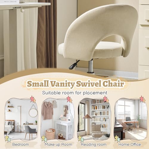 VINGLI Small Vanity Chair with Wheels for Girls.Cute Modern Adjustable Height Armless Office Desk Chair.360°Swivel Comfy Rolling Chair for Study, Make up Room,Small Space,Linen Light Yellow - color: Linen Light Yellow