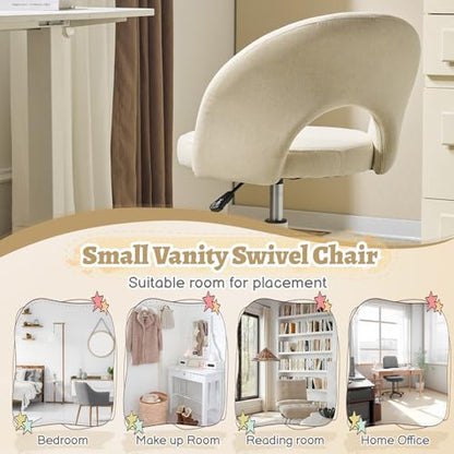 VINGLI Small Vanity Chair with Wheels for Girls.Cute Modern Adjustable Height Armless Office Desk Chair.360°Swivel Comfy Rolling Chair for Study, Make up Room,Small Space,Linen Light Yellow - color: Linen Light Yellow