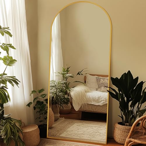 71"x32" Arched Full Length Mirror, Large Floor Mirror, Gold | Oversized Aluminum Full Body Mirror, HD Shatterproof Tempered Glass, Lean/Stand/Wall for Living Room,Bedroom, Dressing Room - color: Gold, size: 71"L x 32"W
