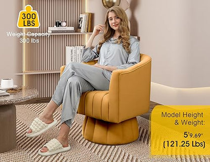 Dewhut Swivel Accent Chair, Barrel Accent Chair, Velvet, Mustard | Velvet Upholstered Round Arm Chair with 360° Swivel Base, Mid Century Modern Living Room Chair, Easy Setup - color: Mustard