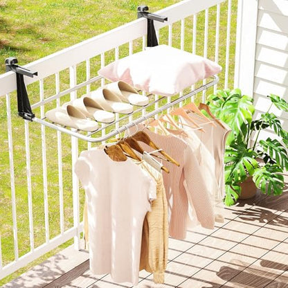 Tangkula Portable Clothes Drying Rack for Indoor & Outdoor Use(Large) | 1.2”-5.1” Adjustable Hook Length for Window sills Radiators Handrails & Guardrails | 2” Hanging Space | Robust Aluminum Frame - size: Large