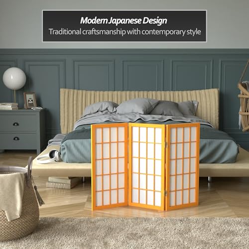 2 ft. Short Desktop Window Pane Shoji Screen - Honey - 3 Panels - color: Honey, size: 3 Panel