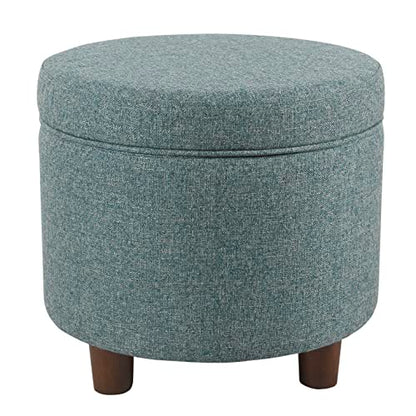 HomePop 19" Round Storage Ottoman - Teal Tweed - color: Teal