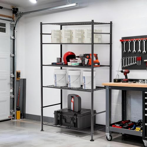 BolDuck 5 Tier Shelf Organizer Rack, Metal Shelving Unit with Adjustable Leveling Feet, Space-Saving Storage Shelves for Garage Closet Laundry Bathroom Kitchen Pantry, 33.07”Wx12.6”Dx72.04”H,Black - size: 5 Tier Shelf