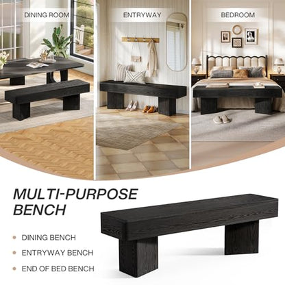 Tribesigns 47.24" Dining Bench, Modern Black Dining Table Bench with Sturdy Base, Wooden Kitchen Seating for Living Room, Entryway