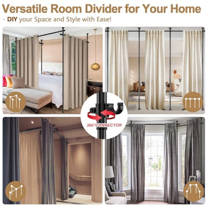 Room Divider Curtain Rod - 4-10ft(H) 28-171inch(W) Adjustable No Drilling Curtain Divider for Room Separation,Heavy Duty Floor to Ceiling Curtain Stand,Wall Divider for Space Separator Partition,Black