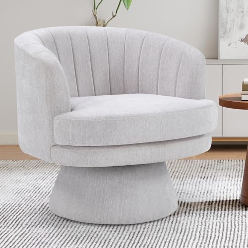 Swivel Accent Chair with Armrest, Modern 360 Degree Swivel Barrel Chair with Curve Back and Soft Cushion,Comfy Fabric Round Armchair Single Sofa for Living Room,Bedroom,Waiting Room,Grey - color: Grey