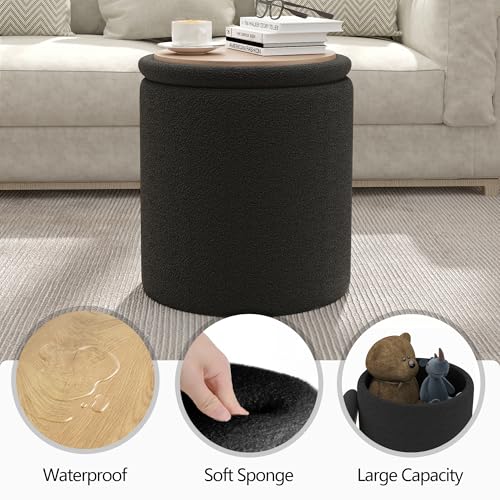 Cmishe Ottoman Poufs with Storage, Soft Upholstered Vanity Stool,Multifunctional Ottomans Coffee Table Padded Seat Foot Rest for Living（Black）