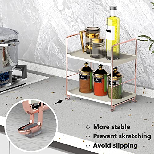Plastic/Metal Freestanding Stackable Organizer Shelf,Bathroom Countertop Storage Shelf Cosmetic Organizer Holder Kitchen Spice Rack,2-Tier Standing Rack (Rose Gold) - color: Rose Gold