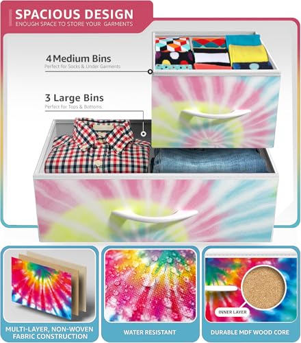 Sorbus Dresser with 7 Drawers - Furniture Storage Chest for Kid’s, Teens, Bedroom, Nursery, Playroom, Clothes, Toys - Steel Frame, Wood Top, Tie-dye Fabric Bins (7-Drawer, Tie-Dye) - color: Light Tie-dye