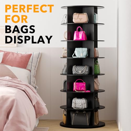 SpaceAid Black 7-Tier Spinning Rotating Shoe Rack Organizer, Shoe Display Tower Lazy Susan, Revolving Shoes Rack StorageOrganization, 360 Vertical Bags Holder Rotate Organizer - size: 7 Tier, 63" H