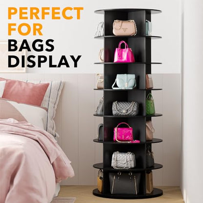 SpaceAid Black 7-Tier Spinning Rotating Shoe Rack Organizer, Shoe Display Tower Lazy Susan, Revolving Shoes Rack StorageOrganization, 360 Vertical Bags Holder Rotate Organizer - size: 7 Tier, 63" H