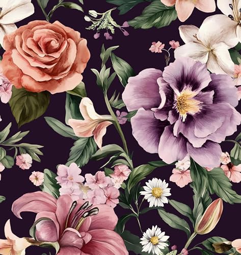 Dark Rose Peel and Stick Wallpaper 17.5" x 118",Purple | Self Adhesive/Removable/Waterproof/Thick Vinyl Contact Paper for Bathroom Bedroom Shelf Cabinet Drawer,Prepasted,Easy Peel - color: Red&Purple, size: 118" x 17.5"