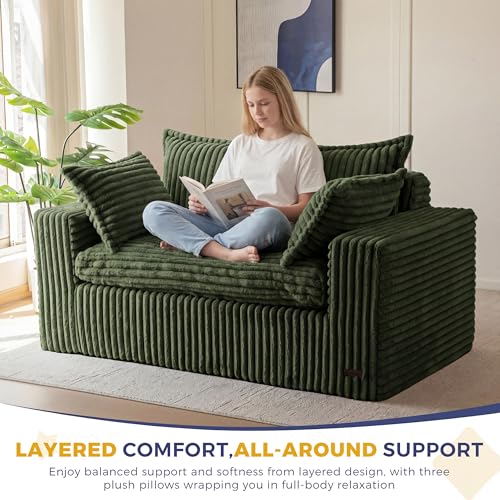 MAXYOYO Boneless Couch, 59-Inch Couch in a Box, Deep Loveseat | Foam-Filled Boneless Loveseat, Deep Seating for Two with No Assembly, Ideal for Living Rooms, Apartments, Dark Green - color: Dark Green
