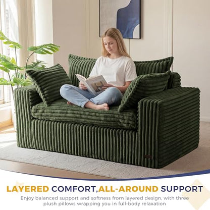 MAXYOYO Boneless Couch, 59-Inch Couch in a Box, Deep Loveseat | Foam-Filled Boneless Loveseat, Deep Seating for Two with No Assembly, Ideal for Living Rooms, Apartments, Dark Green - color: Dark Green