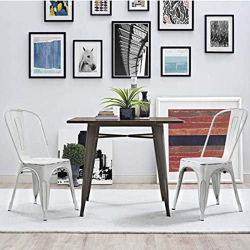 Devoko Metal Indoor-Outdoor Chairs Distressed Style Kitchen Dining Chairs Stackable Side Chair with Back Set of 4 (White) - color: White