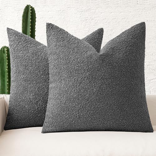MIULEE 18x18 Decorative Lumbar Boucle Couch Pillow Covers Charcoal | Set of 2 Textured Neutral Throw Pillow Covers, Accent Solid Pillowcases, Sofa Living Room Home Decor - color: Charcoal, size: 18" x 18" (Pack of 2)