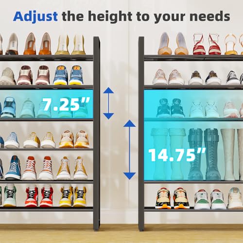 Simple Trending 12 Tier Shoe Rack, Sturdy Tall Shoe Organizer, Black | Holds 60 Pairs, Sturdy Tall Shoe Organizer, Heavy Duty Large Metal Stackable, For Entryway, Closet, Bedroom - size: 12 Tiers