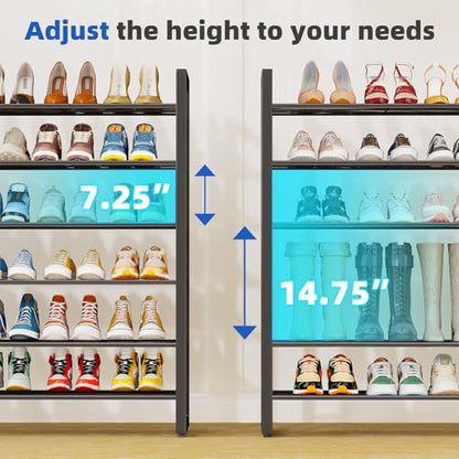Simple Trending 12 Tier Shoe Rack, Sturdy Tall Shoe Organizer, Black | Holds 60 Pairs, Sturdy Tall Shoe Organizer, Heavy Duty Large Metal Stackable, For Entryway, Closet, Bedroom - size: 12 Tiers