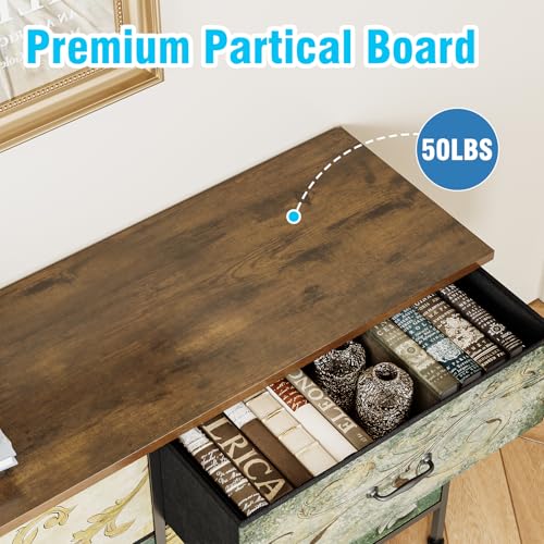 Dresser with Drawers for Bedroom Chest of Drawers Fabric Dresser for Closet,Nursery Entryway Hall Tree TV Stand for Living Room Retro Floral Pattern Drawers Wooden Top (Wide 9 Drawers) - size: 11.8"D x 62.9"W x 26.7"H (9 Drawers)