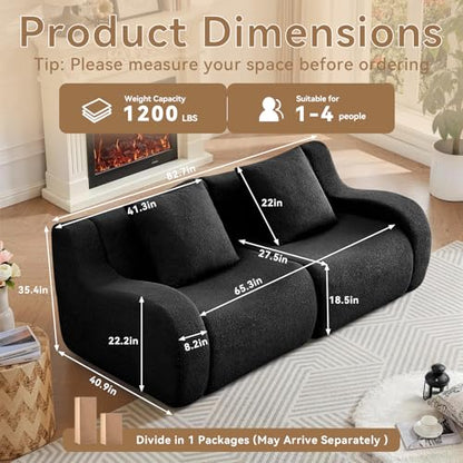 81.7" Loveseat Sofa, No Assembly, Streamlined Design, Modern Small Couch with Plush Teddy Fabric for Living Room, Bedroom, Apartment, Home Office (Black) - color: Black02, size: 2 Seat
