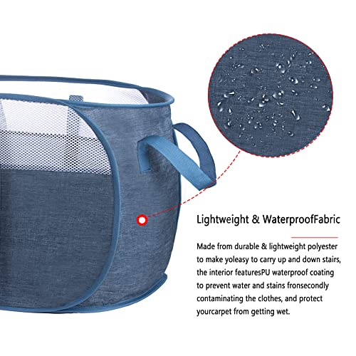 Pop Up Laundry Hamper，with Durable Handles collapsible laundry basket，Easy to Open and Fold for college Dorm,kids room，travel (Blue)… - color: Blue