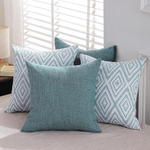 HPUK Throw Pillow Covers 18x18, Set of 4, Blue Textured Couch Pillow Covers | Polyester fabric, patterned and solid designs, hidden zippers, machine washable, for sofas and beds, inserts not included - color: Blue, size: 18" x 18" (Pack of 4)