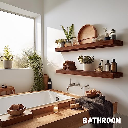 Habudda Floating Shelves for Rustic Home Decor, Natural Solid Wood Wall Shelf, Invisible Bracket Wall Mount, 23.6 Inches, 2 Pack - color: Red Brown, size: 23.6"×6.7"×1.6"