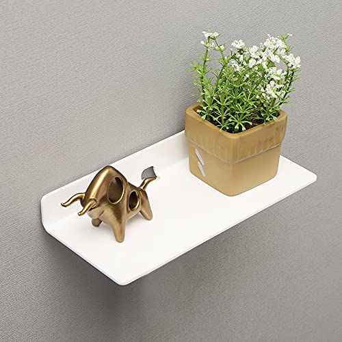 9 Inch Acrylic Floating Shelves Set of 4,Small Wall Display Shelf for Bluetooth Speakers/Security Cameras/Nintendo Switch/Action Figures,Damage-Free Wall Shelves Stick-On Shelf,White - color: White With Adhesive Tape and Screws