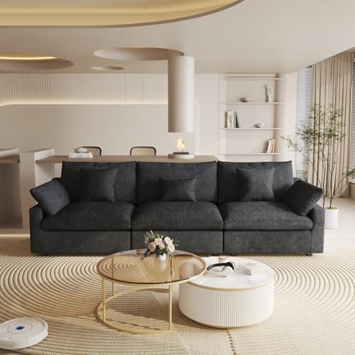 Cloud Couch Modular Sectional Sofa,119.2" 3Seater Wide Couch,Down Filled Convertible Living Room Set, Covers Washable&Replaceable,Black - color: Black, size: 3 Seater