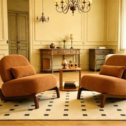 Modern Velvet Armless Accent Chair with Solid Wood Legs, Upholstered Single Lounge Chair, Comfy Reading Chair for Living Room, Bedroom & Reading Nook (Caramel + Fabric, 2 Pack, Solid Wood) - color: Caramel + Fabric, size: 2 Pack