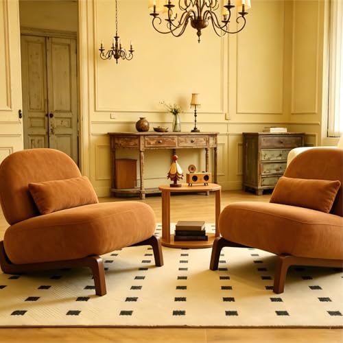 Modern Velvet Armless Accent Chair with Solid Wood Legs, Upholstered Single Lounge Chair, Comfy Reading Chair for Living Room, Bedroom & Reading Nook (Caramel + Fabric, 2 Pack, Solid Wood) - color: Caramel + Fabric, size: 2 Pack