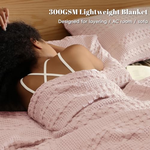 PHF 100% Cotton Waffle Weave Throw Blanket, Lightweight Breathable Summer Blanket for Couch Sofa, Pre-Washed Soft Throws for Bed, Office, Travel & Stylish Home Decor, 50"x60", Pink/Mauve - color: 16 Pink, size: Throw(50"x60")