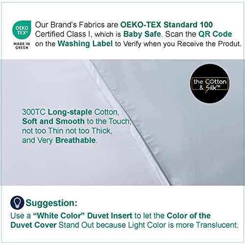THE COTTON & SILK® Long-Staple Cotton Duvet Cover Set - King Size | Misty Blue + White | 1 Duvet Cover & 2 Pillow Shams | Soft, Breathable, Comfortable, Luxury | Sateen Weave | Genuine 300 TC - color: Misty Blue + White, size: King Set (105“ x 93", 20"x36