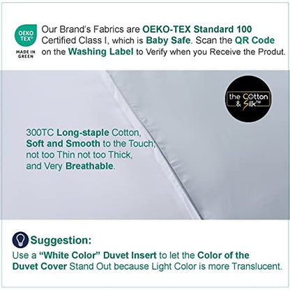 THE COTTON & SILK® Long-Staple Cotton Duvet Cover Set - Queen Size | Misty Blue + White | 1 Duvet Cover & 2 Pillow Shams | Soft, Breathable, Comfortable, Luxury | Sateen Weave | Genuine 300 TC - color: Misty Blue + White, size: Queen Set (87“ x 93", 20"x3