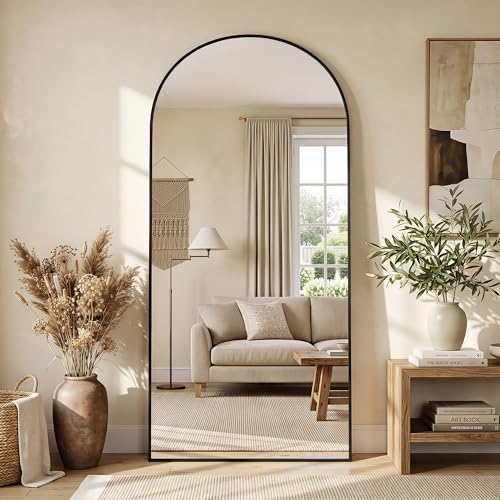 76"×34" Arched Full Length Floor Mirror, Standing Mirror with Aluminum Frame, Large Body Mirror of Free Standing/Wall Mount/Leaning for Bedroom, Living Room, Dressing Room, Black - color: Black, size: 76"L x 34"W