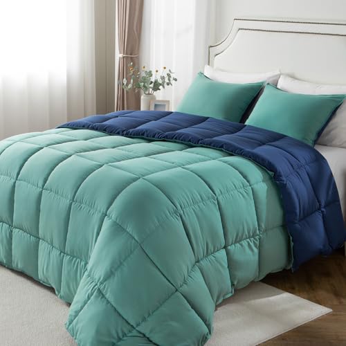 KASENTEX Twin/Twin XL Comforter Set – Reversible Dual Color – Goose Down Alternative – Ultra-Soft, Lightweight, Machine Washable, Fluffy, All Season Warmth (Turquoise Sea Green/Twilight Blue) | 250 GSM Fill, Ultra-Soft, Lightweight, Machine Washable, 1 Co