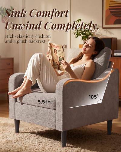Accent Arm Chair – Light Brown, Upholstered Scooped Comfy Reading Chair for Living Room, Bedroom, Apartment, Waiting Room - color: Light Brown, size: 33.1"x29.53"x29.92"(1pcs)