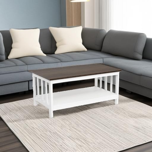 ChooChoo Farmhouse Coffee Table, White Living Room Table with Shelf, 40 Inch - color: White, size: 22"D x 39.9"W x 18.1"H