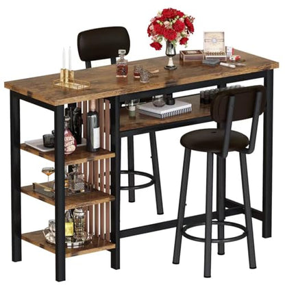 Recaceik 47" Bar Dining Table Set for 2, 3 Piece Bar Table and Chairs Set, Kitchen Counter Height Dining Table Set, Small Kitchen Bar Table with Storage & 2 Stools, Breakfast Nook Set for Small Space - size: 47 inches