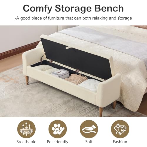 Chifee & Vingol 66" W Storage Benches End of Bed Bench with Pillow,Beige - color: 66"-beige