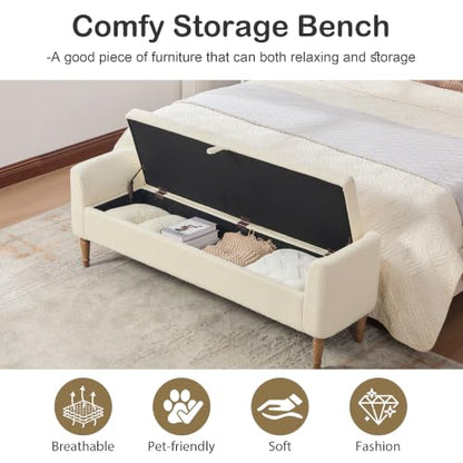Chifee & Vingol 66" W Storage Benches End of Bed Bench with Pillow,Beige - color: 66"-beige