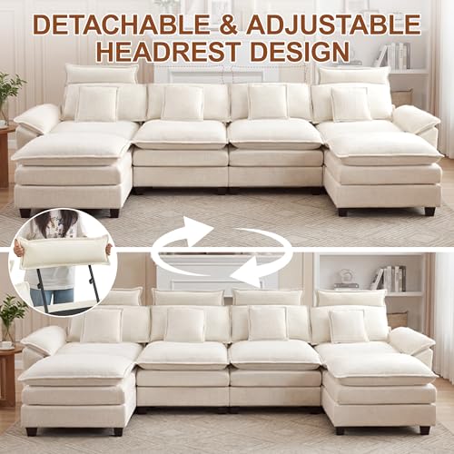 46'' Oversized Chaise Lounge with Ottoman, Cloud Deep Seat Accent Sofa Chair with Detachable Headrest, Double Thicked Cushion Lounge Armchair for Living Room, Bedroom, Beige - color: Beige, size: Chaise Lounge Chair